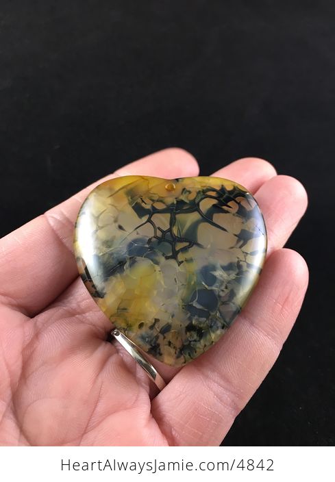 Heart Shaped Yellow Dragon Veins Stone Jewelry Pendant - #4NDyUBOPiu8-2