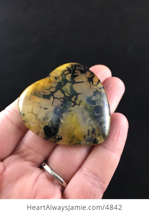 Heart Shaped Yellow Dragon Veins Stone Jewelry Pendant - #4NDyUBOPiu8-3