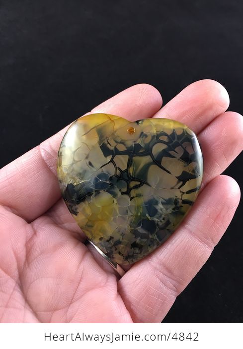 Heart Shaped Yellow Dragon Veins Stone Jewelry Pendant - #4NDyUBOPiu8-1