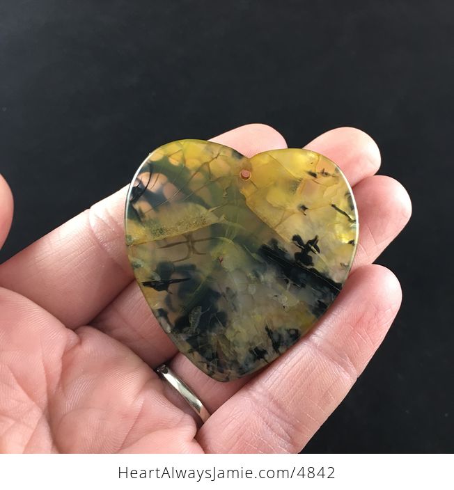 Heart Shaped Yellow Dragon Veins Stone Jewelry Pendant - #4NDyUBOPiu8-6