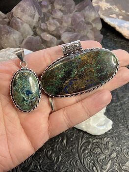 His and Hers Set of Azurite and Malachite Crystal Stone Jewelry Pendants #vzllJmZ6Nso