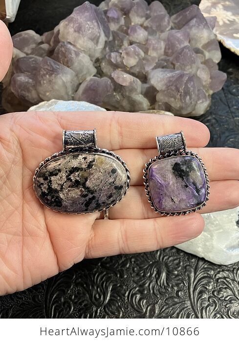 His and Hers Set of Charoite Crystal Stone Jewelry Pendants - #spAEqKJbwqI-1