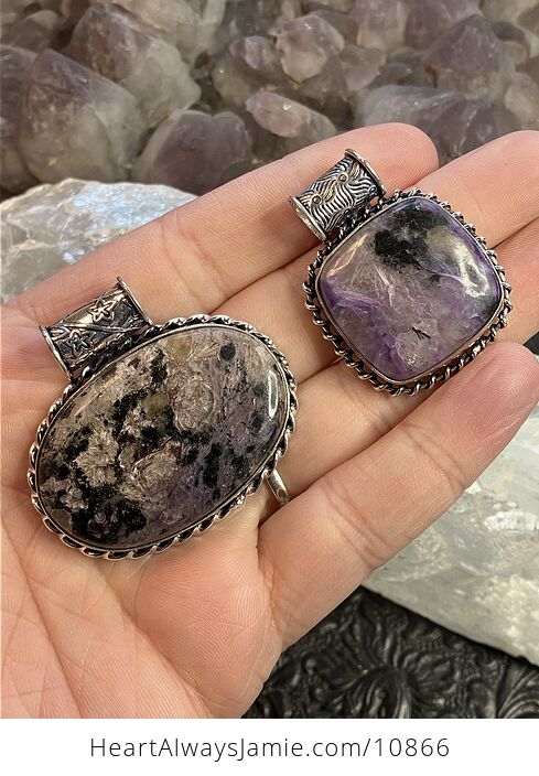 His and Hers Set of Charoite Crystal Stone Jewelry Pendants - #spAEqKJbwqI-2