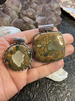 His and Hers Set of Rainforest Jasper Rhyolite Crystal Stone Jewelry Pendants #5FIq3Bo9c68