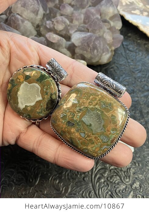 His and Hers Set of Rainforest Jasper Rhyolite Crystal Stone Jewelry Pendants - #5FIq3Bo9c68-3