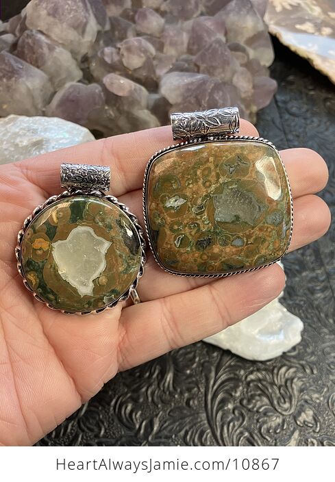 His and Hers Set of Rainforest Jasper Rhyolite Crystal Stone Jewelry Pendants - #5FIq3Bo9c68-1