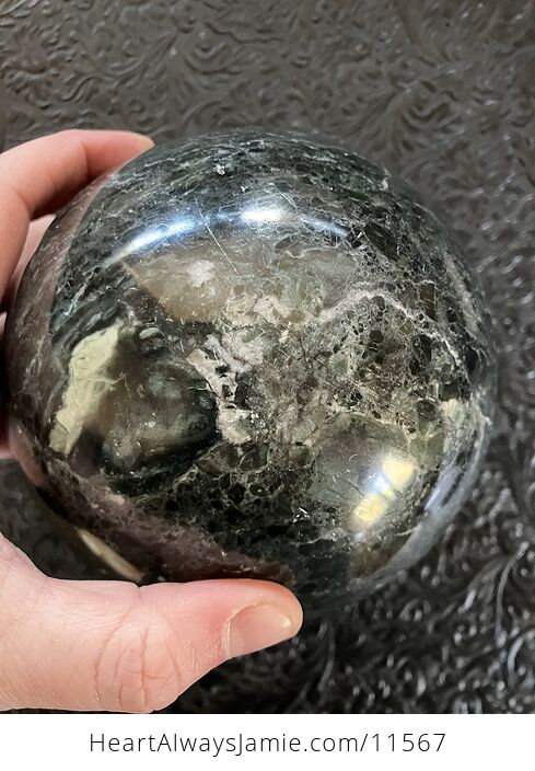 Huge Dark Green Marble Stone Crystal Sphere - #40cJH9MJWdA-8