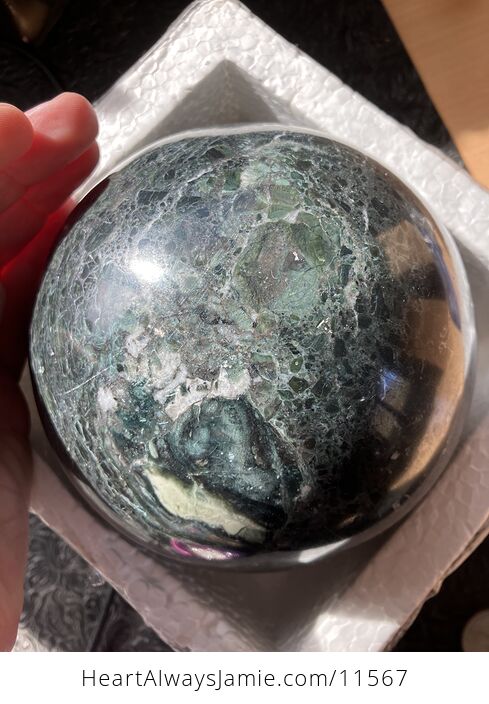 Huge Dark Green Marble Stone Crystal Sphere - #40cJH9MJWdA-4