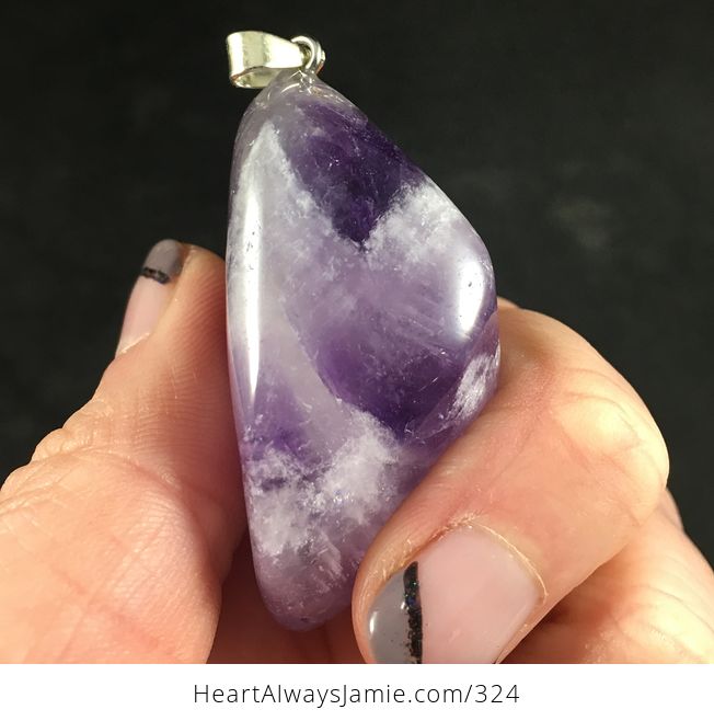 Huge Purple and White Chevron Amethyst Stone Pendant Necklace - #4aX2xkhyZ8E-4