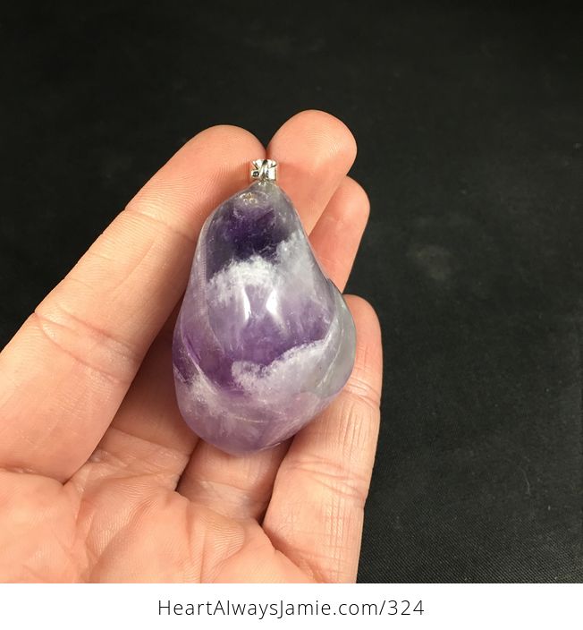Huge Purple and White Chevron Amethyst Stone Pendant Necklace - #4aX2xkhyZ8E-2