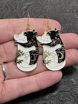 Hugging White and Black Celestial Cat Earrings #XxsMaTPgkX8