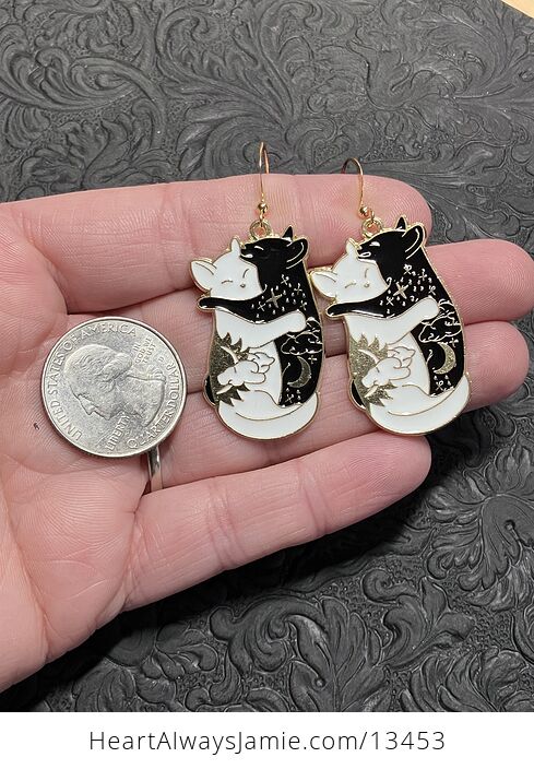 Hugging White and Black Celestial Cat Earrings - #XxsMaTPgkX8-4