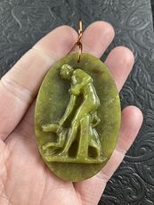 Hunter and Dog Lemon Jade Pendant Stone Jewelry Mini Art Ornament #3ZuL5uNChso