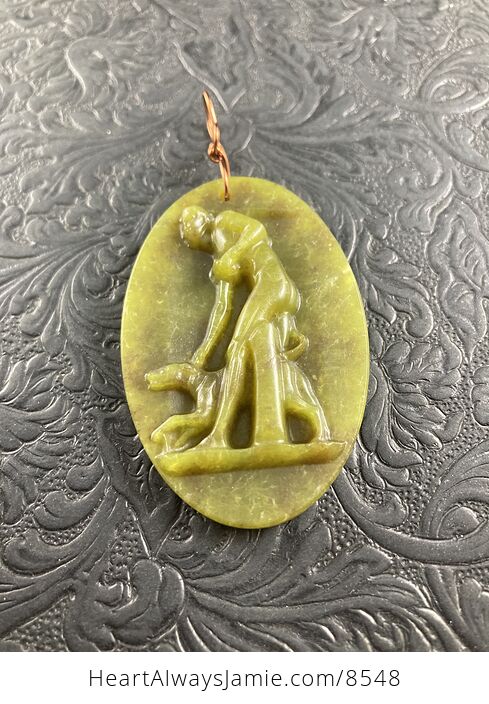 Hunter and Dog Lemon Jade Pendant Stone Jewelry Mini Art Ornament - #3ZuL5uNChso-3