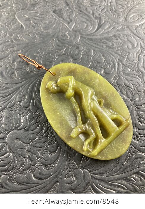 Hunter and Dog Lemon Jade Pendant Stone Jewelry Mini Art Ornament - #3ZuL5uNChso-5