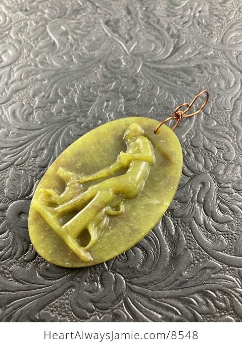 Hunter and Dog Lemon Jade Pendant Stone Jewelry Mini Art Ornament - #3ZuL5uNChso-4