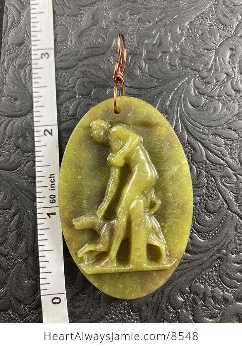Hunter and Dog Lemon Jade Pendant Stone Jewelry Mini Art Ornament - #3ZuL5uNChso-6