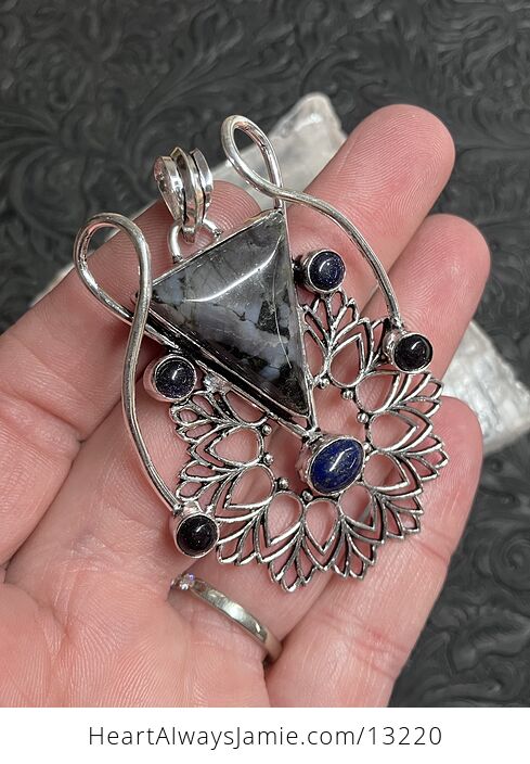 Indigo Gabbro and Blue Goldstone Bohemian Styled Mandala Pendant Stone Crystal Jewelry - #3ES2yxCBITs-5