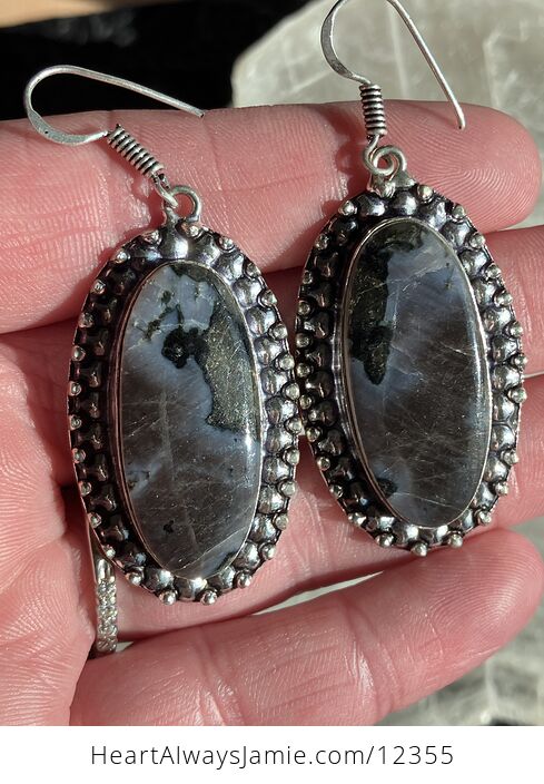 Indigo Gabbro Mystic Merlinite Crystal Stone Jewelry Earrings - #B9HFS62Te5Q-1