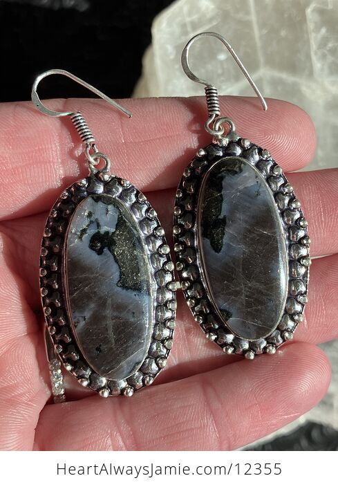 Indigo Gabbro Mystic Merlinite Crystal Stone Jewelry Earrings - #B9HFS62Te5Q-8