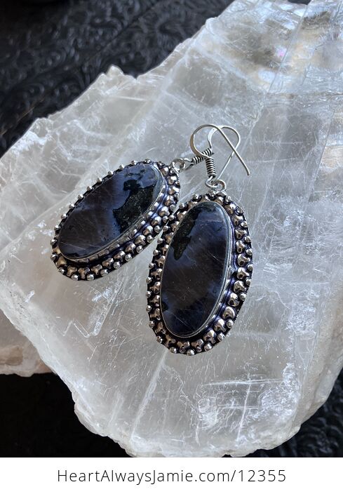 Indigo Gabbro Mystic Merlinite Crystal Stone Jewelry Earrings - #B9HFS62Te5Q-3