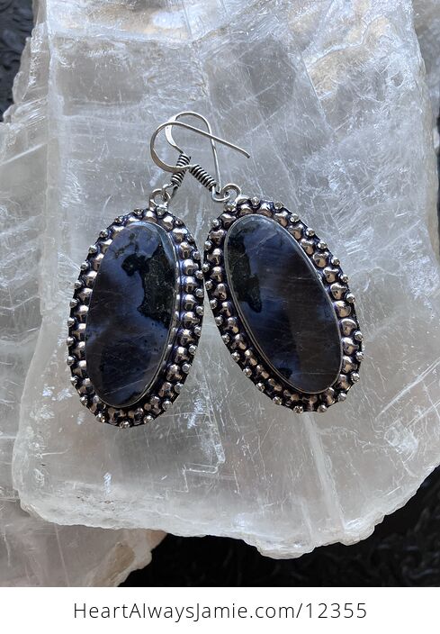 Indigo Gabbro Mystic Merlinite Crystal Stone Jewelry Earrings - #B9HFS62Te5Q-5