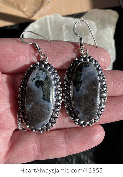 Indigo Gabbro Mystic Merlinite Crystal Stone Jewelry Earrings - #B9HFS62Te5Q-9