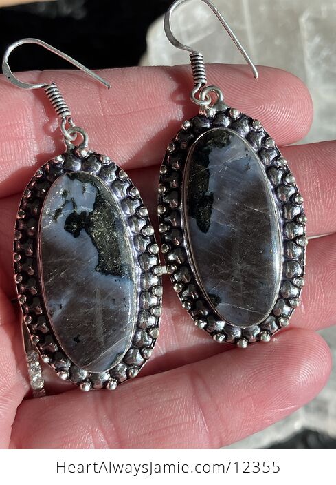 Indigo Gabbro Mystic Merlinite Crystal Stone Jewelry Earrings - #B9HFS62Te5Q-7