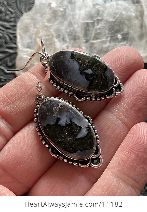 Indigo Gabbro Mystic Merlinite Crystal Stone Jewelry Earrings - #NnYt7djM0Bw-3
