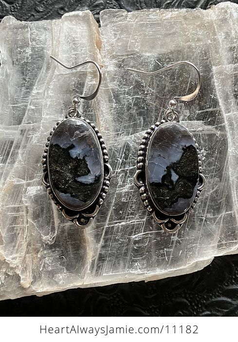 Indigo Gabbro Mystic Merlinite Crystal Stone Jewelry Earrings - #NnYt7djM0Bw-1
