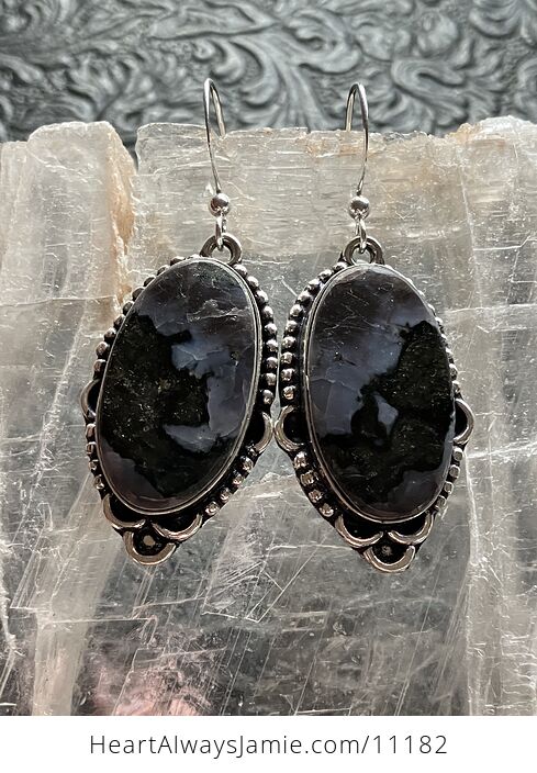 Indigo Gabbro Mystic Merlinite Crystal Stone Jewelry Earrings - #NnYt7djM0Bw-9