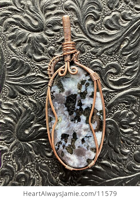 Indigo Gabbro Mystic Merlinite Gemstone Crystal Jewelry Wire Wrapped Pendant - #cyMKDZ73iDk-4