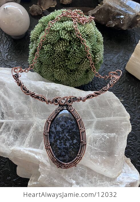 Indigo Gabbro Mystic Merlinite Gemstone Crystal Wire Wrapped Jewelry Necklace - #y1HAS1oq8RE-1