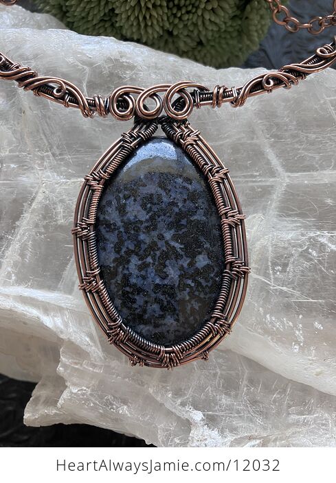 Indigo Gabbro Mystic Merlinite Gemstone Crystal Wire Wrapped Jewelry Necklace - #y1HAS1oq8RE-11