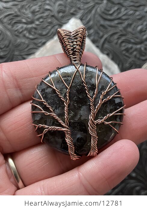 Indigo Gabbro Mystic Merlinite Wire Wrapped Tree of Life Gemstone Crystal Jewelry Pendant - #bh0CQnr3G4U-2