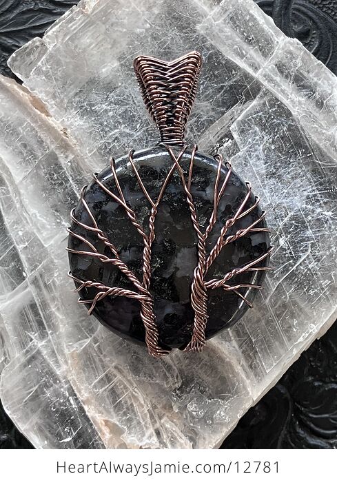 Indigo Gabbro Mystic Merlinite Wire Wrapped Tree of Life Gemstone Crystal Jewelry Pendant - #bh0CQnr3G4U-1