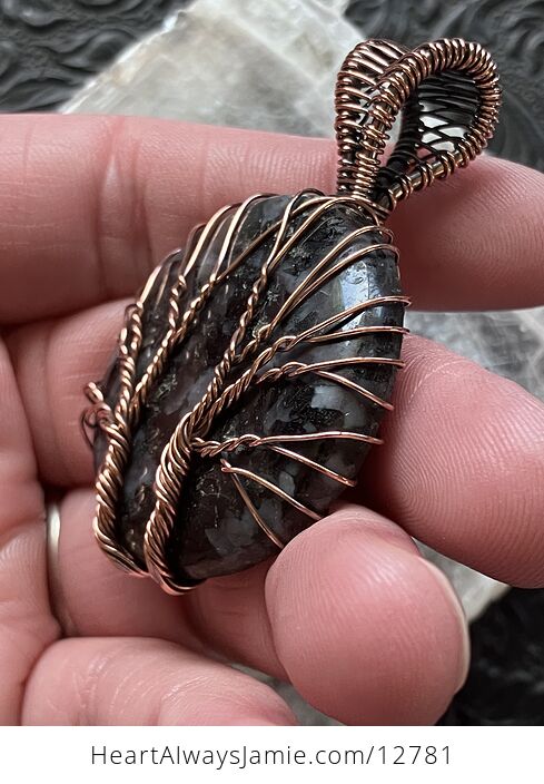 Indigo Gabbro Mystic Merlinite Wire Wrapped Tree of Life Gemstone Crystal Jewelry Pendant - #bh0CQnr3G4U-4