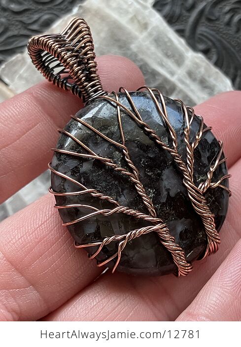 Indigo Gabbro Mystic Merlinite Wire Wrapped Tree of Life Gemstone Crystal Jewelry Pendant - #bh0CQnr3G4U-3