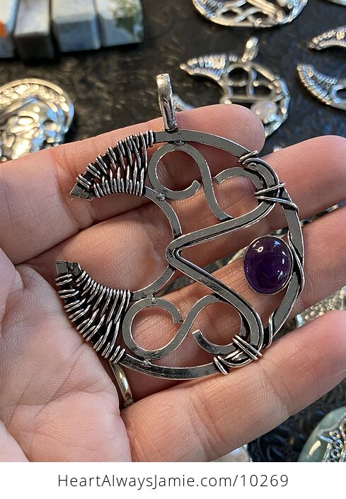 Infinity Crescent Moon Amethyst Stone Crystal Jewelry Pendant - #r1ieDoTAYqM-1