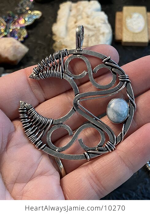 Infinity Crescent Moon Blue Larimar Pectolite Stone Crystal Jewelry Pendant - #zcKHhYAIdNc-1