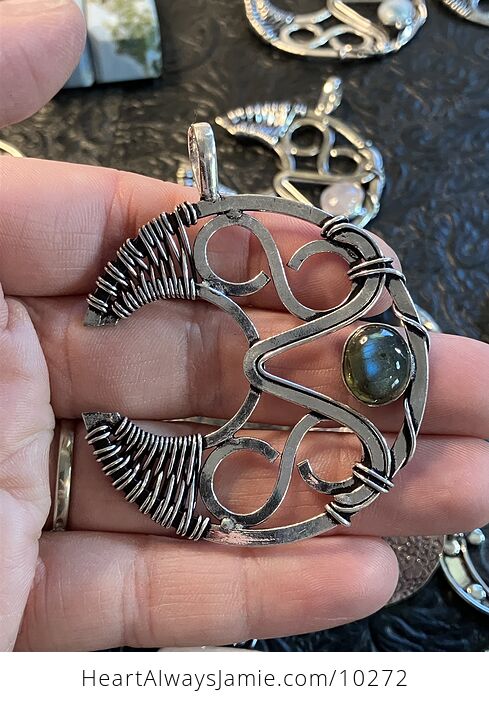 Infinity Crescent Moon Labradorite Stone Crystal Jewelry Pendant - #Lfyu0GogymA-1