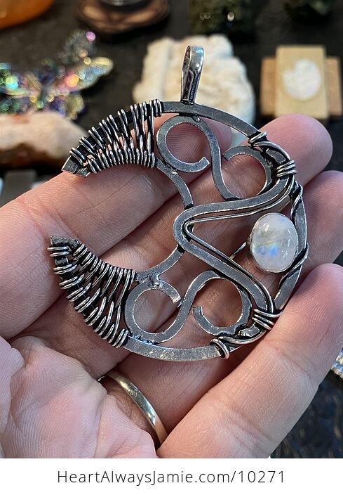 Infinity Crescent Moon Rainbow Moonstone Stone Crystal Jewelry Pendant - #bqy1TxB8zMk-1