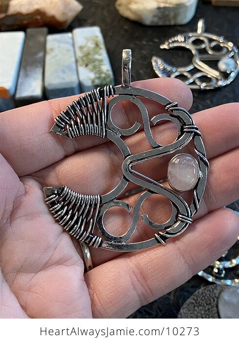 Infinity Crescent Moon Rose Quartz Stone Crystal Jewelry Pendant - #h8AtX7E7FPY-1