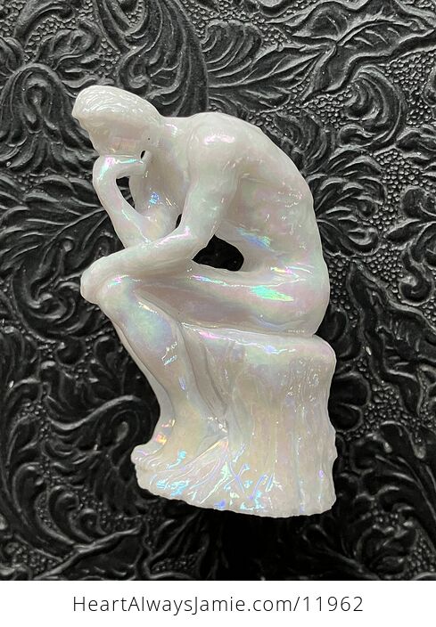 Iridescent Ab or Angel Aura Coated the Thinker Man in Thought Crystal Carving - #Lp9Ahm3PV3c-1