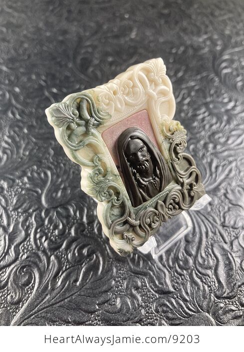 Jesus Carved Jasper Stone Pendant Cabochon Jewelry Mini Art Ornament - #6FVbrxIfkjM-6