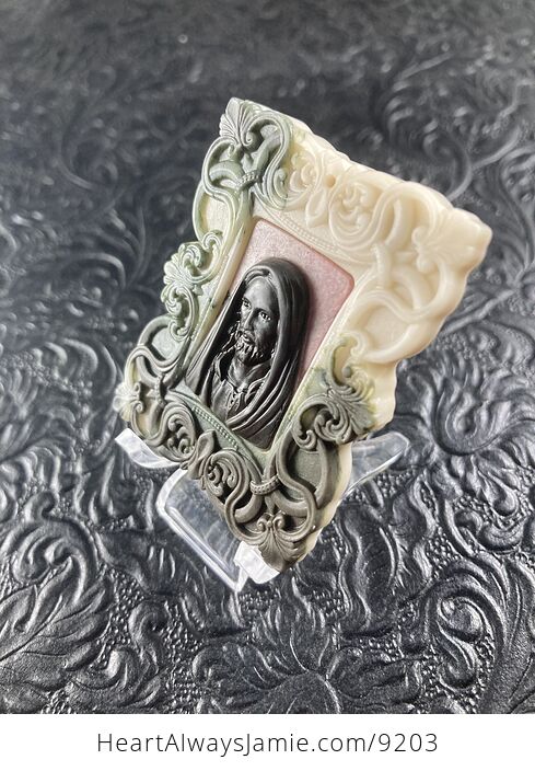 Jesus Carved Jasper Stone Pendant Cabochon Jewelry Mini Art Ornament - #6FVbrxIfkjM-7