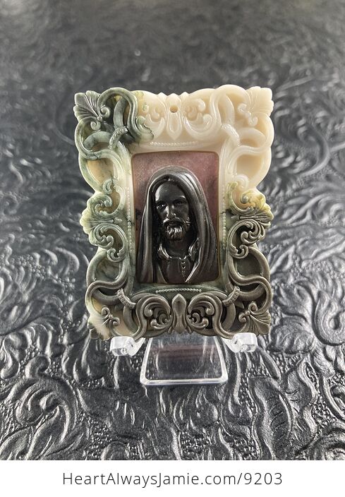 Jesus Carved Jasper Stone Pendant Cabochon Jewelry Mini Art Ornament - #6FVbrxIfkjM-1