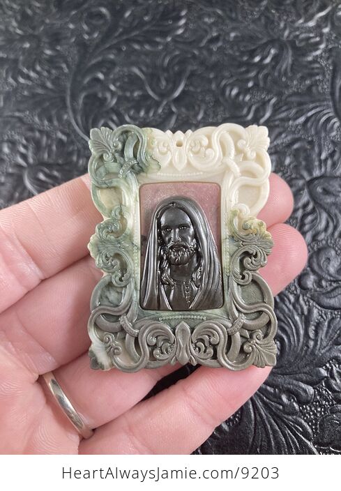 Jesus Carved Jasper Stone Pendant Cabochon Jewelry Mini Art Ornament - #6FVbrxIfkjM-5