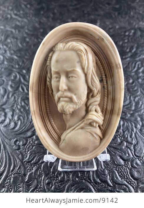 Jesus Carved Jasper Stone Pendant Cabochon Jewelry Mini Art Ornament - #M6I5tsRfHH4-1