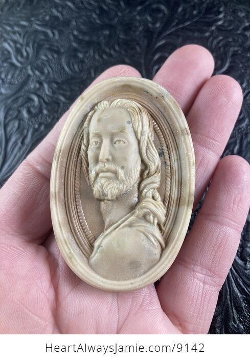 Jesus Carved Jasper Stone Pendant Cabochon Jewelry Mini Art Ornament - #M6I5tsRfHH4-4